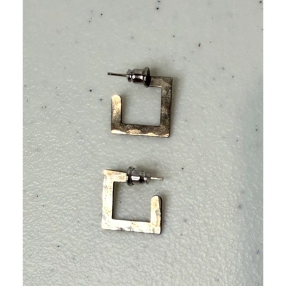 Vintage Silver Tone Square Hoop Earrings‎ Boho Indie Retro Dainty Capsule Gift
